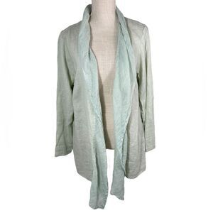 FLAX Light Blue Linen Blend Soft Gauze Open Front Draped Cardigan
